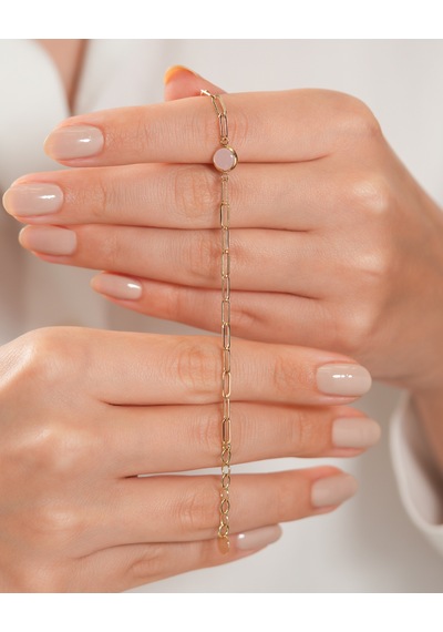Debora Jewelry 14 Ayar Altın Pembe Kuvars Ataç Zincir Bileklik