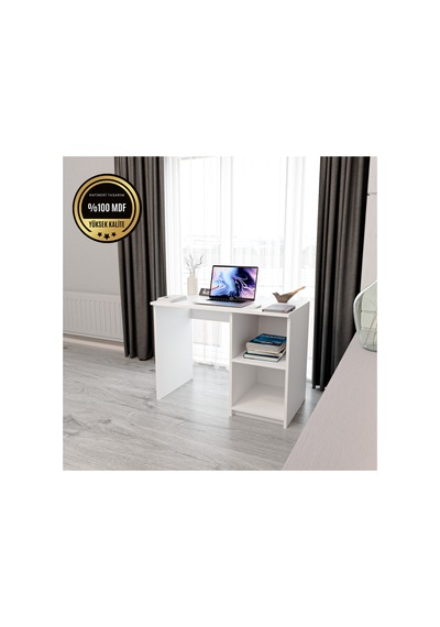Matilda Çalışma Masası Raflı Kapaksız Modern Tasarım Beyaz Matilda Çalışma Masası Raflı Kapaksız Modern Tasarım Beyaz