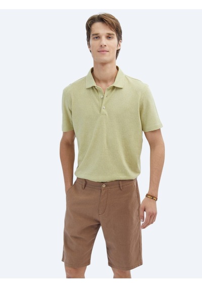 Kip Limon Küfü Desenli Polo Yaka Pamuk Karışımlı T-shirt Haki