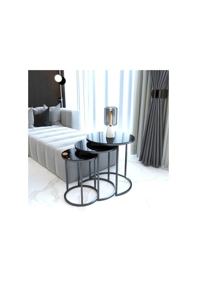 Faymend Ecol Desing Siyah Metal Zigon Sehpa 3 Lü Siyah