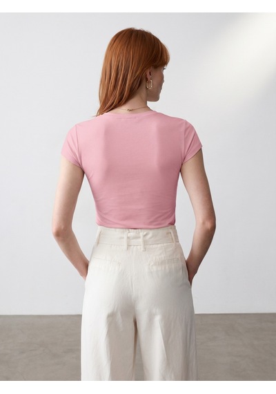 DİLVİN 32799 V Yaka Top-toz Pembe