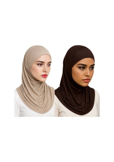 Aldaıyr 2 Adet Hijab 2 Parça Likra Kumaş Bej Acı Kahve