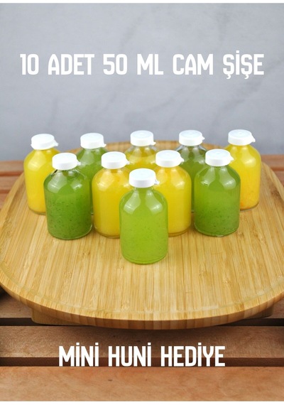 10 Adet Cam Ginger Shot Detox Şişesi Sızdırmaz Plastik Kapaklı Çok Amaçlı 50ml Beyaz