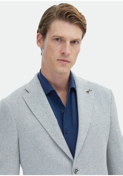 Ramsey Ekru Mikro Shirt Shoulder Slim Fit Pamuk Karışımlı Örme Ceket