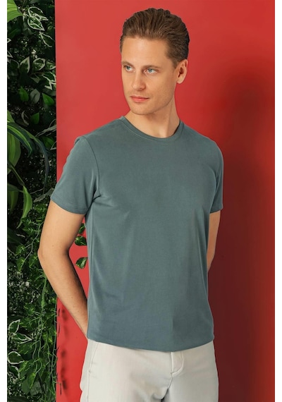 Efor Slim Fit Bisiklet Yaka %100 Pamuk Gri Tişört Ts 878 Gri