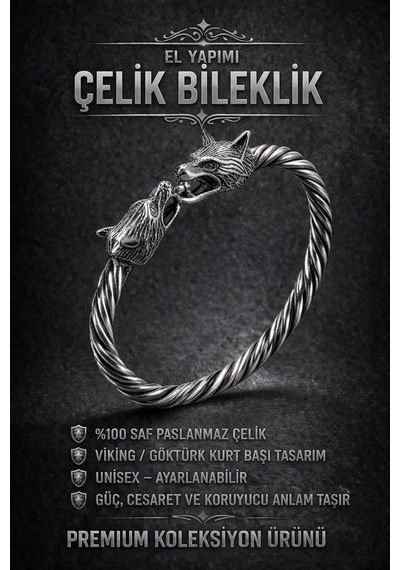 Viking Kurt Başlı Çelik Bileklik Güç, Cesaret Ve Sadakati Sembolize Eden Erkek Çelik Bileklik Diğer