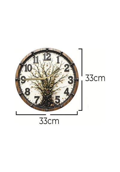 Doğanın Kalbinden Gelen Tasarım: 3d Görünümlü Ağaç Motifli Mdf Duvar Saati 33 Cm Sdw287 Renkli