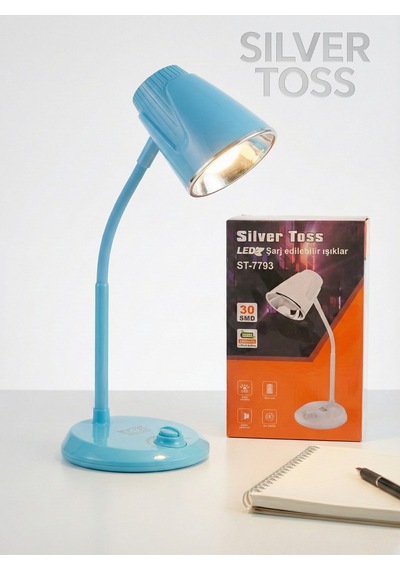 St-7793 Şarjlı Led Masa Lambası - 3000mah Bataryalı, 3 Renk Modlu Ve Dimmerli Esnek Çalışma Işığı Mavi