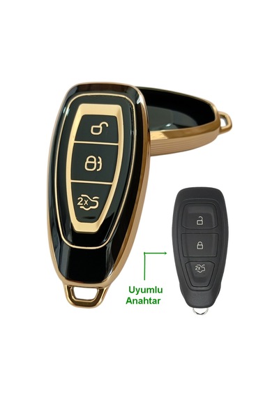 Ford Focus Fiesta Mondeo Kuga C Max Uyumlu Kumanda Anahtar Kılıfı Oto Anahtarlık Siyah Gold