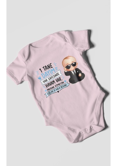 Morivokids Dayıya Ve Halaya Özel Kısa Kollu Bebek Body %100 Pamuk Bebe Pembe