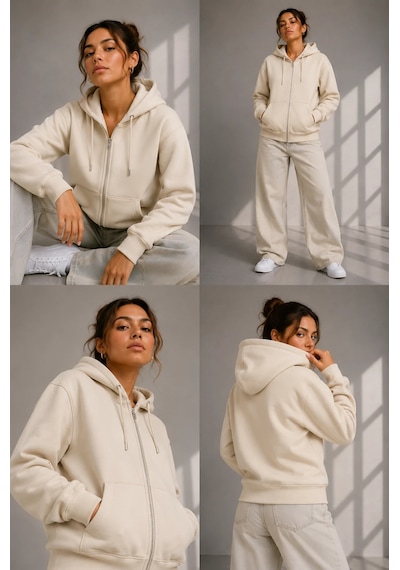Bb Butik Basic Kadın Oversize Fermuarlı Kapüşonlu Sweatshirt Üç İplik Sweatshirt Hırka My3535 Ekru Bb Butik Basic Kadın Oversize Fermuarlı Kapüşonlu Sweatshirt Üç İplik Sweatshirt Hırka My3535 Ekru