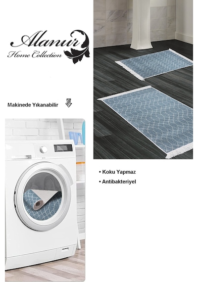 Dekoreko Kaymaz Taban Djt 2 Li Banyo Paspas Takımı Trend Saçaklı Iskandinav F5084 lacivert
