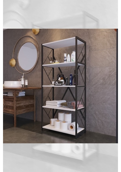 Morpanya Mony Metal Banyo Rafı Ünite 5 Raflı Banyo Düzenleyici Raf Deterjan Havlu Rafı 150 Cm Beyaz