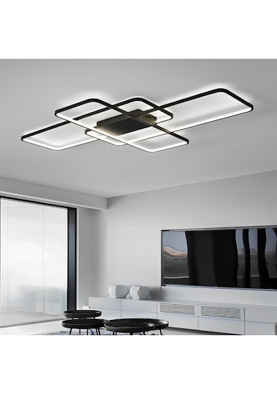 Siyah 100x80 cm Dikdörtgen 3000K Sarı Işık Led Tavan Lambası