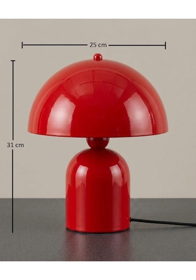 Ruby Mantar Tasarım Kırmızı Abajur 25 Cm