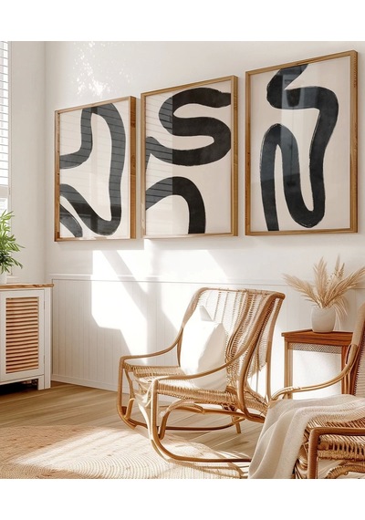 Çerçevesiz Poster Modern Monokrom Soyut 3'lü