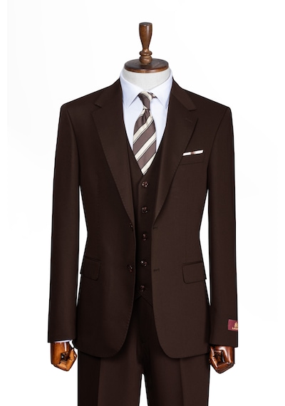 İlayda Emir Luxury, İtalyan Kesim, Slim Fit, Blazer, Erkek Takım Kahverengi