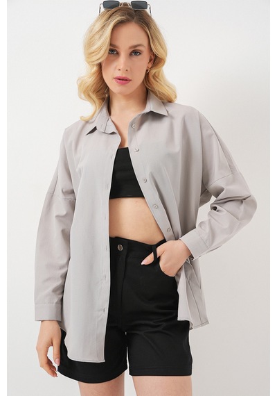 Bigdart 3900 Oversize Uzun Basic Gömlek - A.Gri