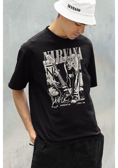 Nirvana Kurt Cobain 1982-94 Baskılı Unisex Oversize Rock Metal Ti Siyah