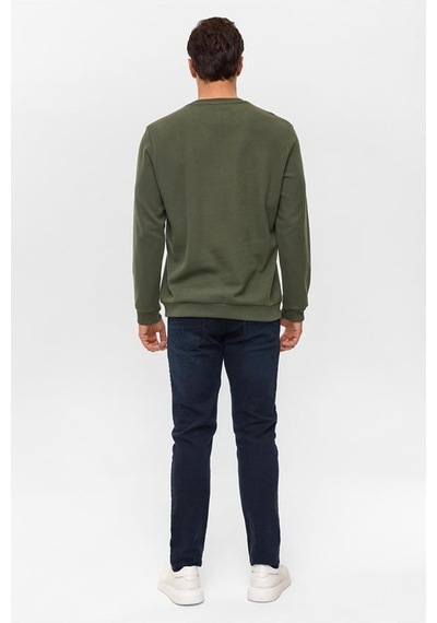 Süvari Haki Regular Düz Bisiklet Yaka Sweatshirt Haki