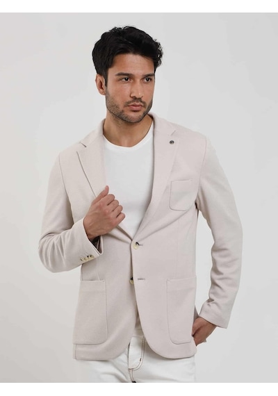 Dufy Krem Erkek Slim Fit Düz Mono Yaka Casual Ceket - 104445-krem Krem