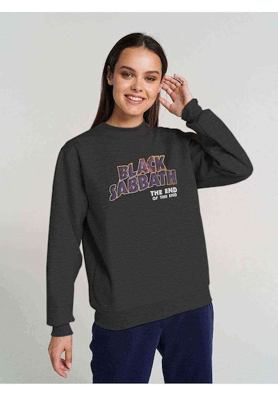 Black Sabbath Arc Reactor Logo Baskılı Füme Antrasit Kadın Sweat
