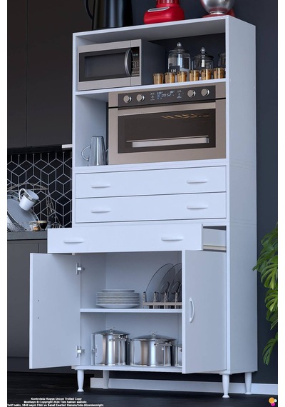 Miray 95 Cm Mutfak Standı Fırın Dolabı Çok Amaçlı Dolap Beyaz Kiler Banyo Dolabı 95x194x32 Cm