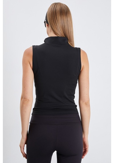 Fullamoda Dik Yaka Dalgıç Kumaş Slim Fit Yelek Siyah