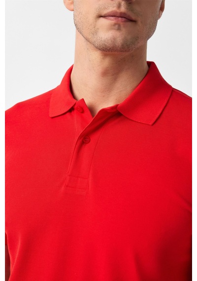 Süvari Kırmızı Slim Fit Armürlü Polo Yaka Tişört Kırmızı