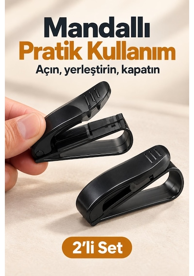 Araç Güneşlik Gözlük Tutucu Mandal Klips 2'li Set