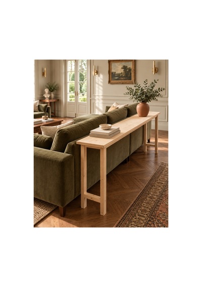 Doğal Ahşap Koltuk Arkası Konsol Sehpa 180x30x80 Cm Masif Çam Dresuar