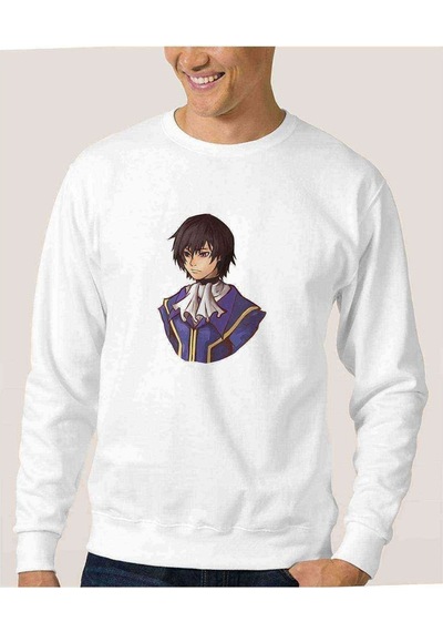 Anime Baskılı Beyaz Erkek Örme Sweatshirt (534629281)