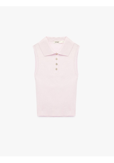 Koton Düğmeli Kolsuz Polo Yaka Triko Bluz Pembe 6sak30032ht Gül