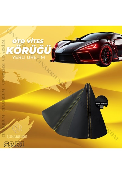 Mazda 323 1994-2003 Uyumlu Siyah Deri Özel Tasarım Sarı Spor Dikiş Vites Körüğü