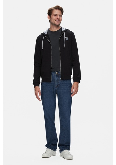 Ucla Hılgard Siyah Kapüşonlu Ve Fermuarlı Baskılı Standard Fit Erkek Sweatshirt Siyah