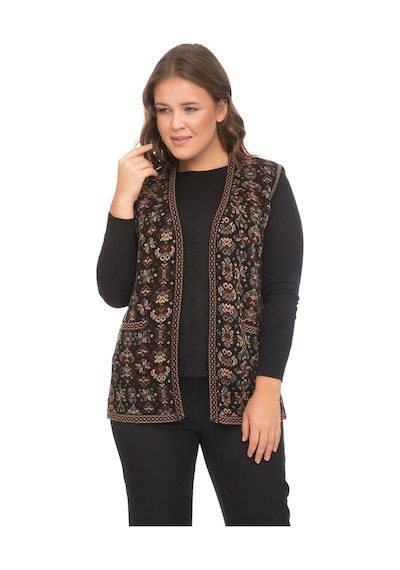 Uludağ Triko Kadın Çiçek Desen Kilim Yelek / Gümüş