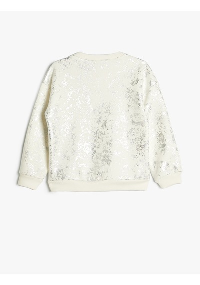Koton Sweatshirt Parlak Baskılı Bisiklet Yaka Uzun Kollu Ekru 5wkg10063ak Ekru