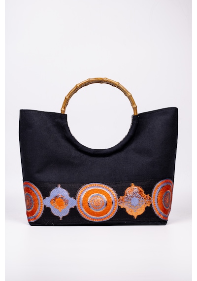 Fabric Craft Bag El Çantası Duck Kumaş Etnik Bordürlü Lacivert Lacivert - Mavi