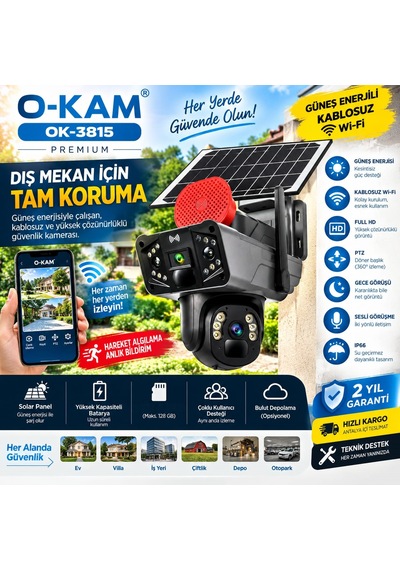 O-kam 3815 4g 6mp Dual Lens Solar Ptz Kamera Sirenli