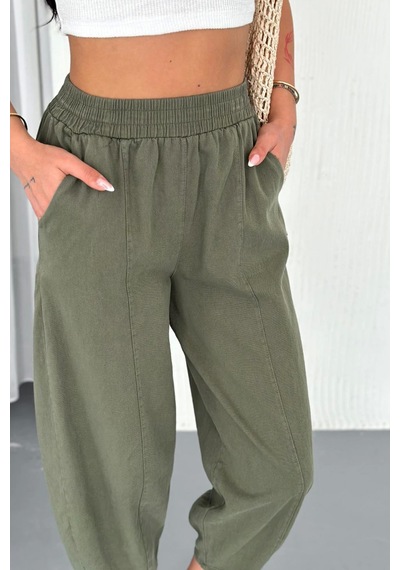 Meine Liebe Unterwäsche Kadın Pamuklu Bel Lastikli Dikiş Detaylı Haki Gabardin Kumaş Pantolon Haki Meine Liebe Unterwäsche Kadın Pamuklu Bel Lastikli Dikiş Detaylı Haki Gabardin Kumaş Pantolon Haki