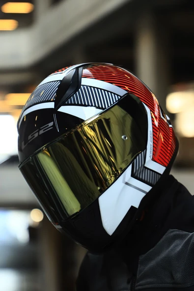 Ls2 Rapid 2 Extra Beyaz-kırmızı Fullface Motosiklet Kaskı Gold Camlı .