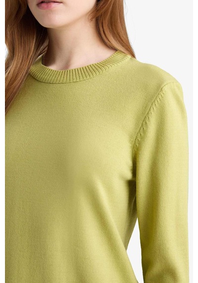 Defacto Regular Fit Bisiklet Yaka Yırtmaçlı Basic Düz Triko Kazak Tunik H3431az25wngn743 Yeşil