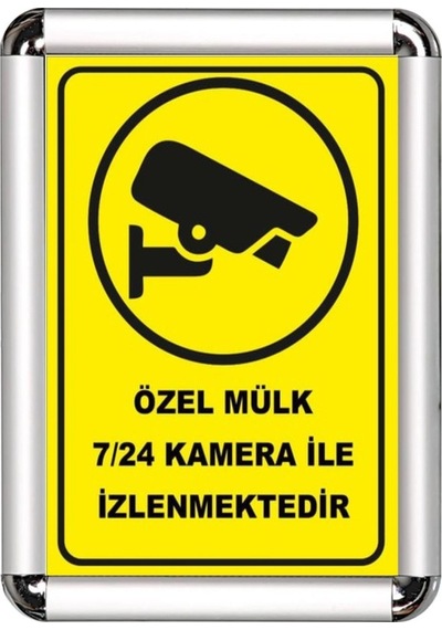 Özel Mülk 7/24 Kamera İle İzlenir A3 Cerceveli Uyarı Yönlendirme