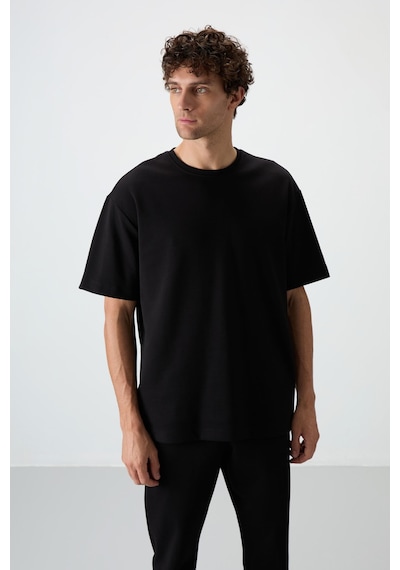 Tommy Life Siyah Pamuklu Kalın Yumuşak Dokulu Oversize Fit Basic Erkek Eşofman Takım - 85251 Siyah