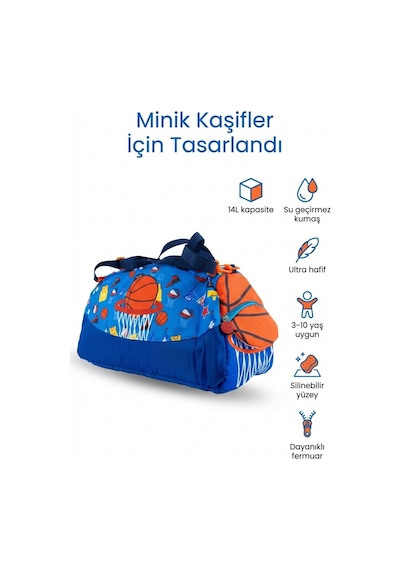 Basketbol Desenli Çocuk Spor & Seyahat Çantası 25 L Lacivert