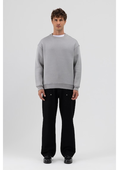 Vamos Basic Bisiklet Yaka Oversize Sweatshirt Gri