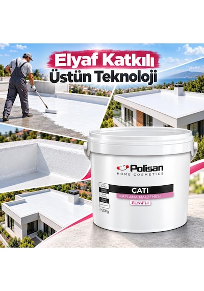 Polisan Çatı Elyaflı Su Yalıtım Malzemesi 20 Kg Beyaz