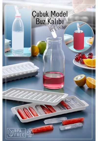 11 Bölmeli Çubuk Model Buz Kalıbı Buzluk 2'li Set - Beyaz Plastik Diğer