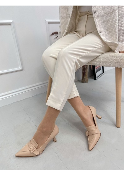 Ervanın Butiği Bej Cilt (Kahlo) Toka Detay Kadın Stiletto