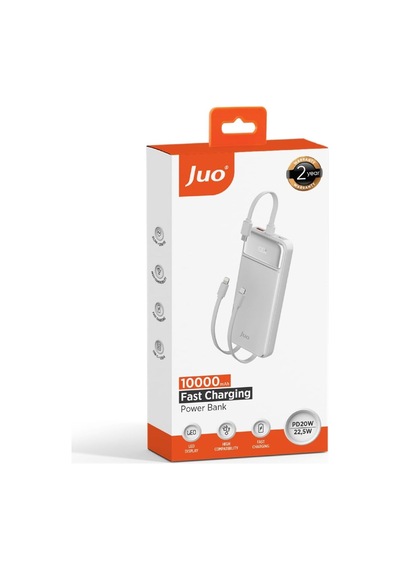 10000mah 22.5w Led Ekranlı Lightning Ve Type-c Kablolu Powerbank Taşınabilir Hızlı Şarj Cihazı Beyaz